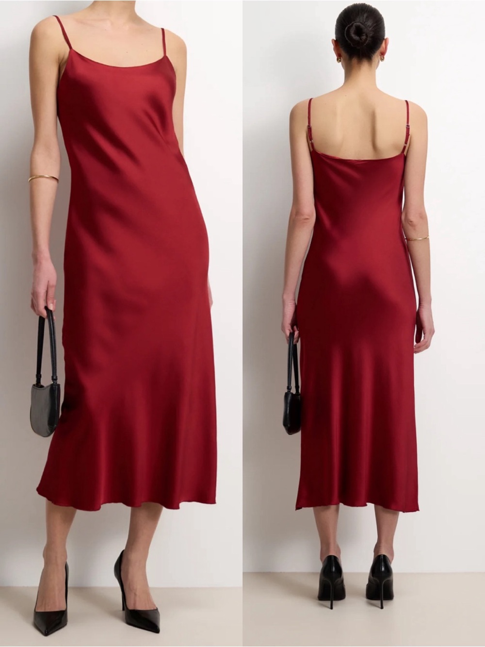 Jaki London Vionne Strappy Satin Midi Maxi Slip Dress Carmine Red